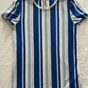 Vertical Striped Blue and White Banana Republic fitted Women's Dressy t shirt